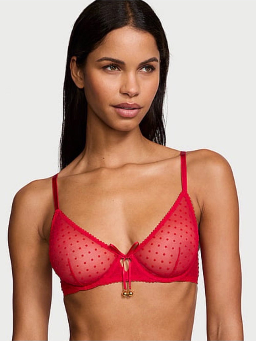 Victoria Secret Underwired Unlined Demi Semi Sheer Jingle Bells Polka Dot Bra